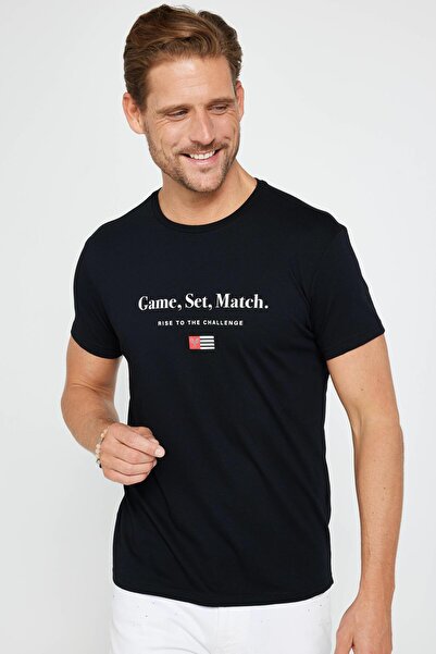 Tudors Ανδρικό T-shirt Slim Fit Slim Fit 100% βαμβακερό μαλακό μπλουζάκι με εμπριμέ μαύρο Crew