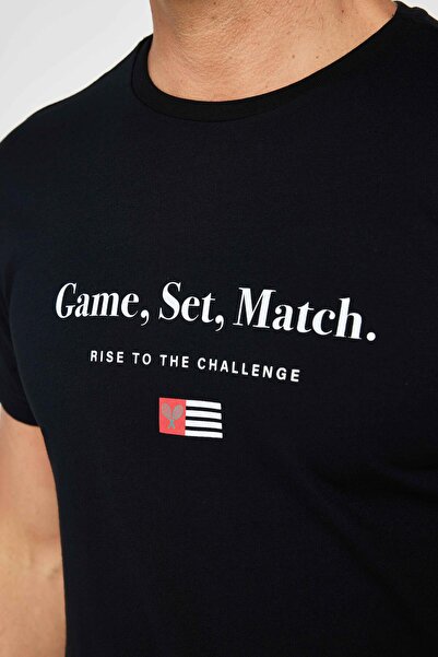 Tudors Ανδρικό T-shirt Slim Fit Slim Fit 100% βαμβακερό μαλακό μπλουζάκι με εμπριμέ μαύρο Crew