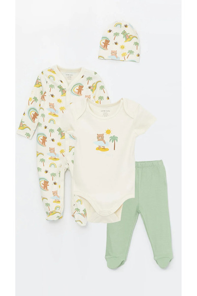 LC Waikiki LCW baby Bisiklet Yaka Erkek Bebek Hastane Çıkış Seti (0-12 Ay Patikli, 12 Ay+ Patiksiz)