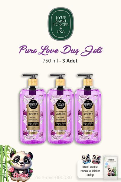 Eyüp Sabri Tuncer 3 Pieces Eyüp Sabri Tuncer Pure Love Shower Gel 750 ml and 60 Pack Natural Cotton ROSIE