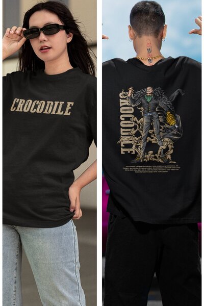 Fuddy Moda Oversize One Piece Crocodile Back Printed T-shirt, Unisex Anime Pr...