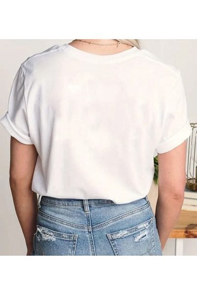 WOODROFFE Tricou oversize de damă cu decolteu în V cu imprimeu negru/alb