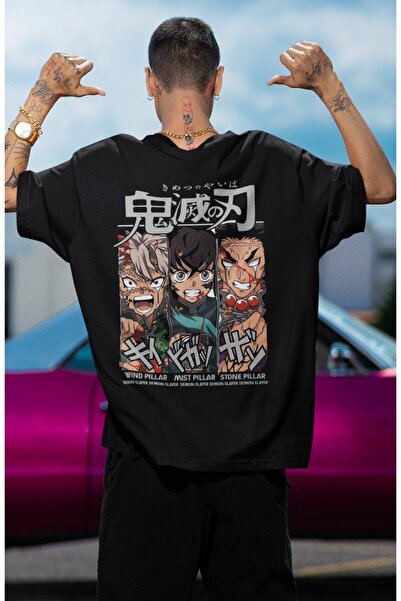 Fuddy Moda Μπλουζάκι Oversize Demon Slayer Pillars Back Printed, Unisex Anime Printed T-shirt