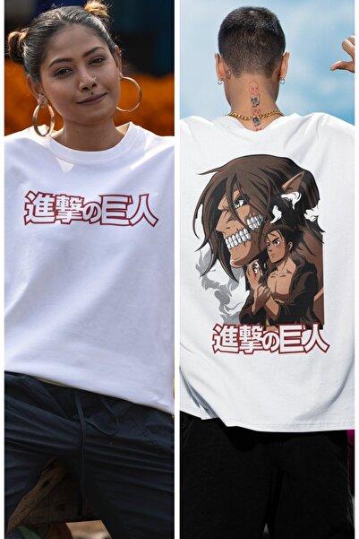 Fuddy Moda Унісекс Oversize Eren Yeager Attack OT футболка - з принтом на спи...