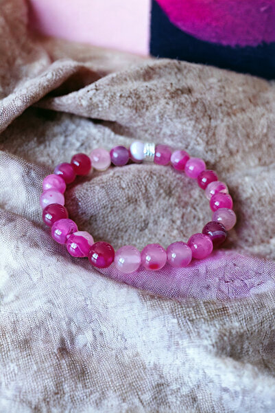 MGA DOĞAL TAŞ Akik Taşı Bileklik bileklik Pembe Beyaz Desenli Akik Doğal Taş Bileklik