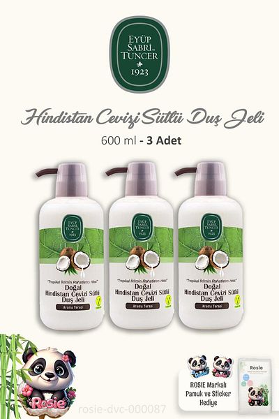 Eyüp Sabri Tuncer Natural Coconut Milk Shower Gel 3 Pieces 600 ml and ROSIE