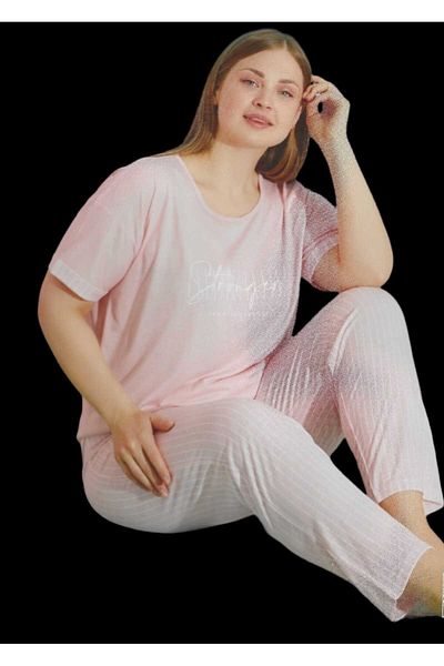 Pijamoni طقم بيجامة نسائي صيفي برقبة دائرية وأكمام قصيرة مقاس كبير