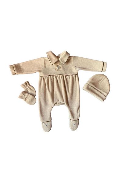 Mede Kids Velvet Teddy Bear Footed Jumpsuit Beige 3-6 Months