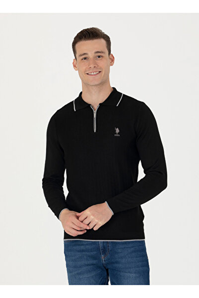 U.S. Polo Assn. U.S. Polo Assn. Fermuarlı Yaka Slim Fit Siyah Erkek Kazak PARTES-SK22