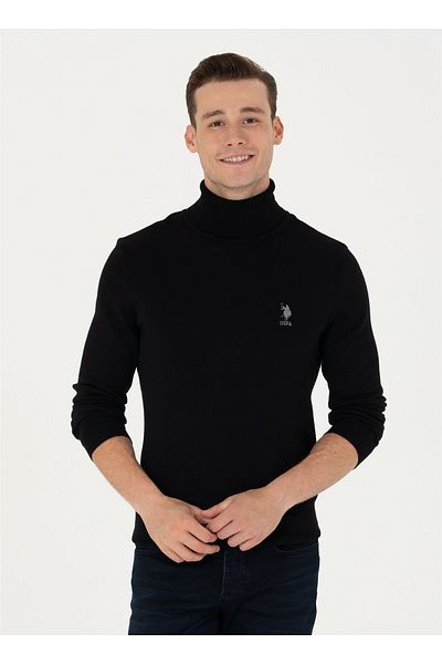 U.S. Polo Assn. БАЗА. Поло Асоциация Мъжки пуловер с висока яка, тънък, черен, FORBES-SK23