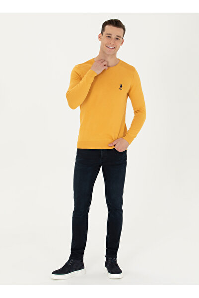 U.S. Polo Assn. Us Polo Assn. Mustard Slim Fit Men's Sweater - Crew Neck Td01-bsk23