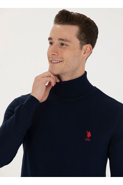 U.S. Polo Assn. US Polo Assn. Тъмносин тесен мъжки пуловер с висока яка - FORBES-SK23