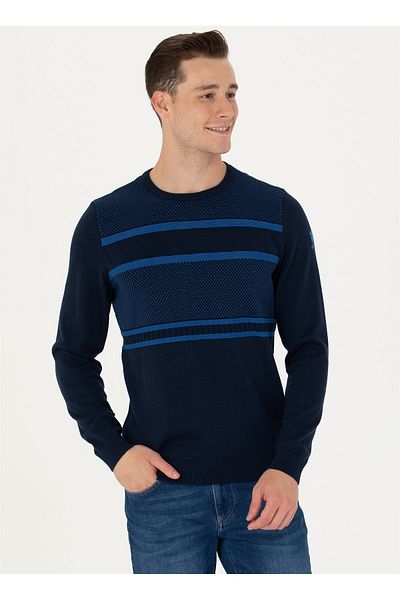 U.S. Polo Assn. Мъжки пуловер с кръгло деколте в тъмносин цвят на U.S. Polo Assn. - GOW
