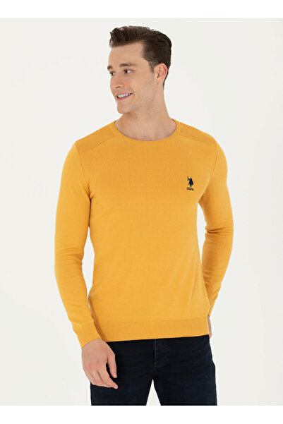 U.S. Polo Assn. Us Polo Assn. Mustard Slim Fit Men's Sweater - Crew Neck Td01-bsk23