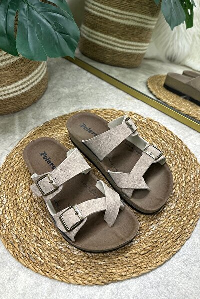 İmerShoes Casual Women's Beige Slippers Single Toe Comfortable Cork Sole Buckle Adjustable Sandals 34162
