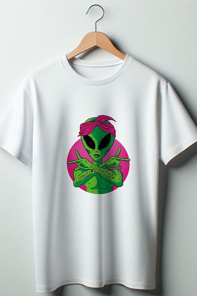 Vordevia Λευκό μπλουζάκι με λαιμόκοψη Unisex με στάμπα Alien Oversize