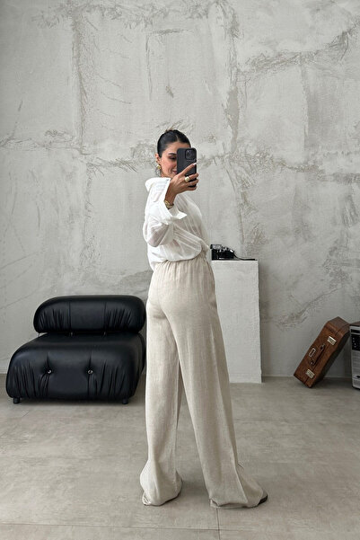 My Blog Barva kamene 100% plátěné kalhoty Palazzo 3455