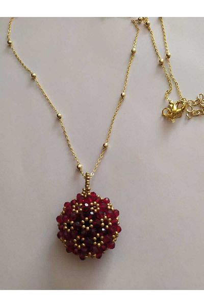 Sam Large Cevşen Necklace with Chain - Crystal Bead Detail, Handmade Gift