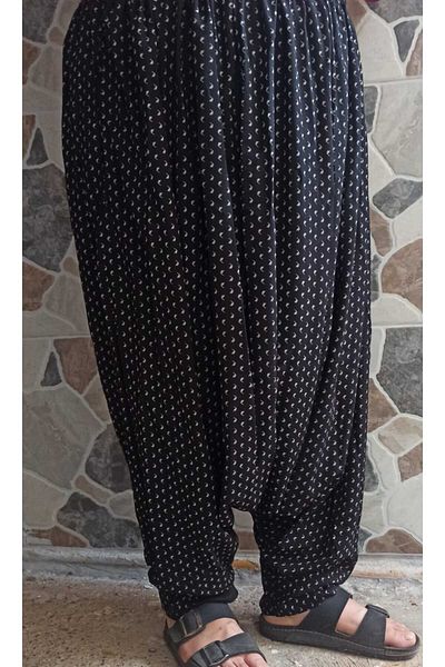 MEŞHUR ŞALVARCI PELİN Women's Patterned Baggy Trousers with Pockets and Elastic Waist