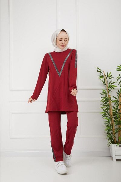 BAV Butik Ayvitrin V-Neck Hijab Double Suit Claret Red