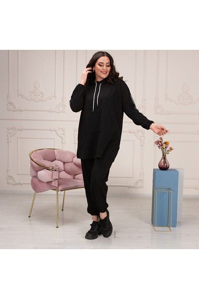 BAV Butik Ayvitrin Women's Hijab Oversize Model Tracksuit Set Black