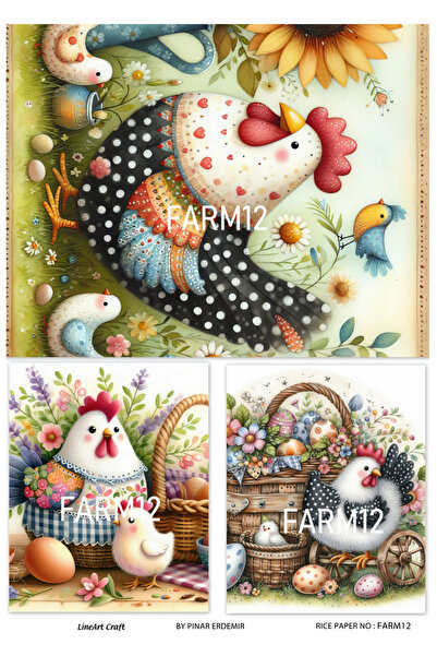 Genel Markalar Farm Serisi FARM12 Renkli, Horoz Desenli 30*42 cm Pirinç Dekopaj