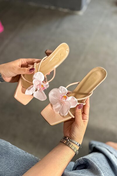 Markano Flaw Pudra Çiçek Detaylı Kadın Terlik