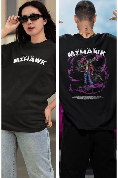 Fuddy Moda Oversize kroj One Piece Mihawk Back Štampano T-shirt, unisex anime...