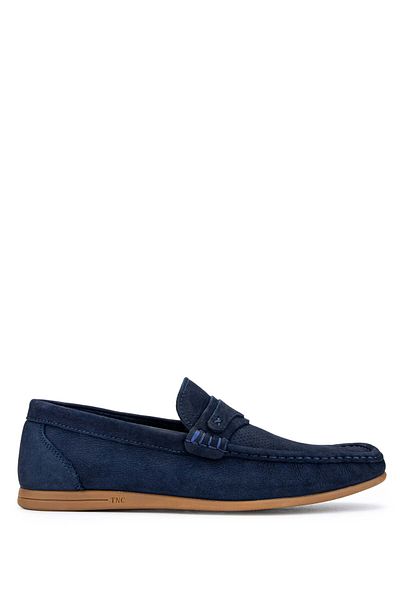 Tamer Tanca Navy Blue Nubuck Genuine Leather Men's Loafer