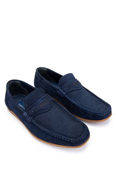 Tamer Tanca Navy Blue Nubuck Genuine Leather Men's Loafer