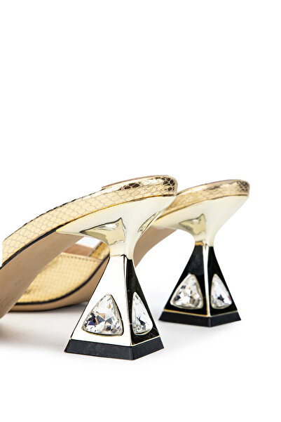 Tamer Tanca Women's Genuine Leather Gold Heeled Slippers