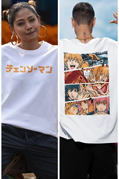 Fuddy Moda Оверсайз футболка з принтом персонажів Chainsaw Man на спині, уніс...