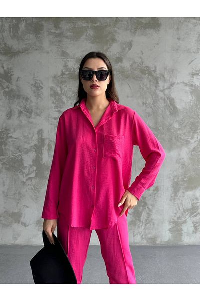 ZF BUTİK Damen-Set aus doppeltem Leinenhemd, Hose, Unterteil und Oberteil