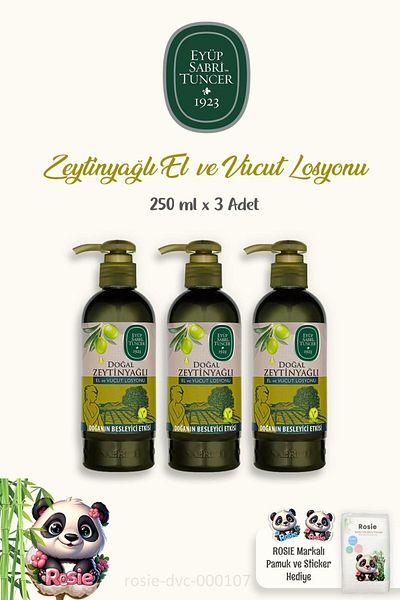 Eyüp Sabri Tuncer ROSIE Cotton Natural Olive Oil Body Lotion - 250 ml 3 Pieces