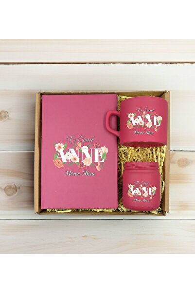 Bk Gift Kişiye Özel İsimli DTF Anne Temalı Leylak Defter & Kahve Fincanı & Mu...