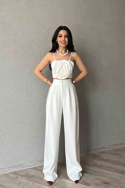 Seda Yalçın Atelier Ecru Double Pleat Detailed Palazzo Trousers
