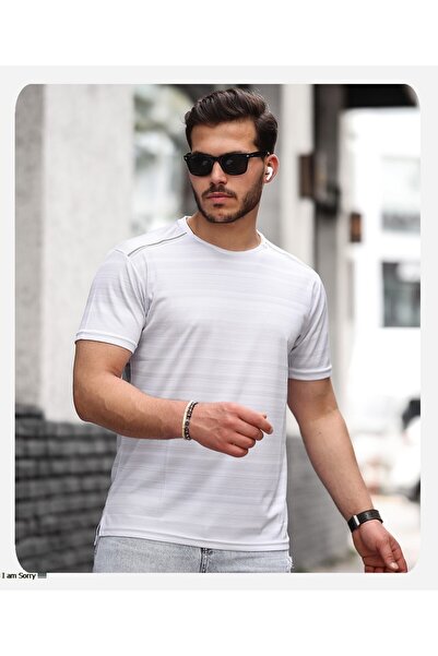 Mens Style Reflektör Şeritli Çizgili Spor T-shirt