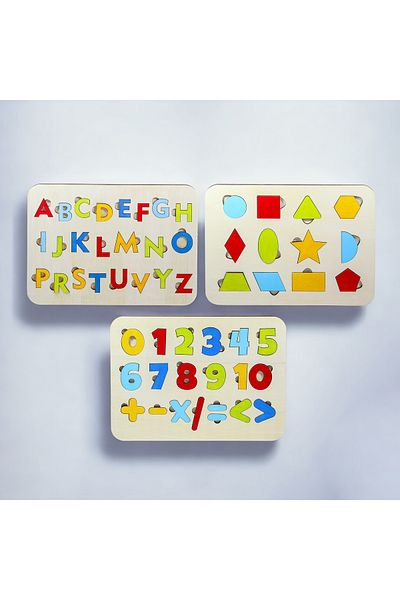 HOLTECH Wooden Puzzle - Reasoning and Motor Skill Toy, Letters and Shapes Numbers