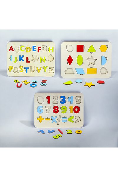 HOLTECH Wooden Puzzle - Reasoning and Motor Skill Toy, Letters and Shapes Numbers