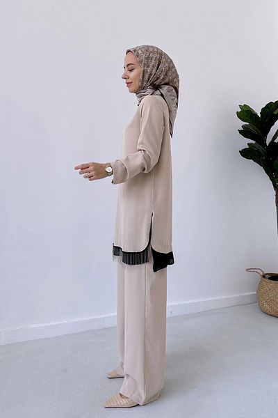 Ka Hijab Beige Hijab Skirt - Chain Set of 2