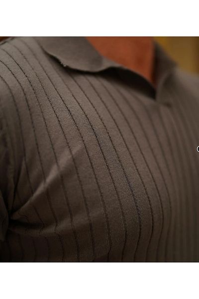 Tarz Cool Ανδρικό πλεκτό μπλουζάκι Polo Neck με ραβδώσεις