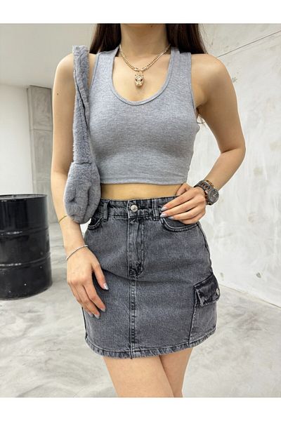 BİKELİFE Women's Oval Collar Cotton Ribbed Camisole Crop Singlet