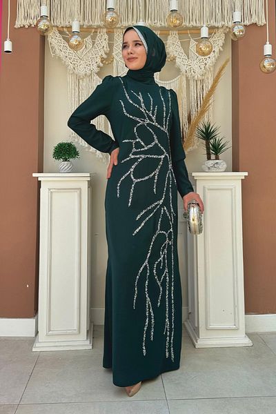 Bym Fashion Φόρεμα με κεντημένο μοτίβο σμαραγδένιας πέτρας - 3889