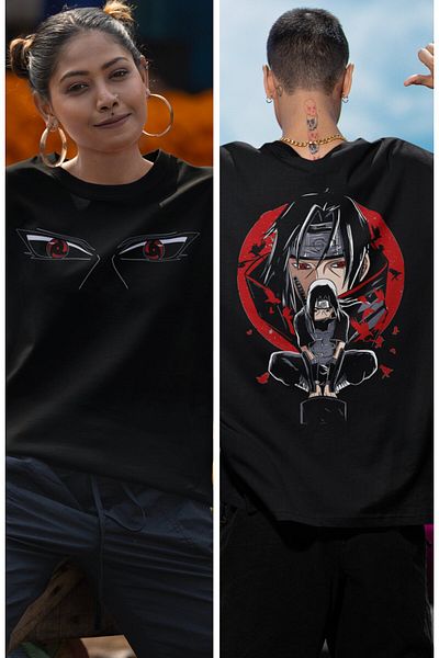 Fuddy Moda Tricou unisex cu imprimeu anime supradimensionat Uchiha Itachi EX2