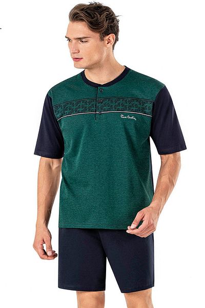 Pierre Cardin 6018 Σετ Ανδρικές Πιτζάμες - Ζακάρ, Κοντό μανίκι και Σορτς, Σετ 3 τεμ