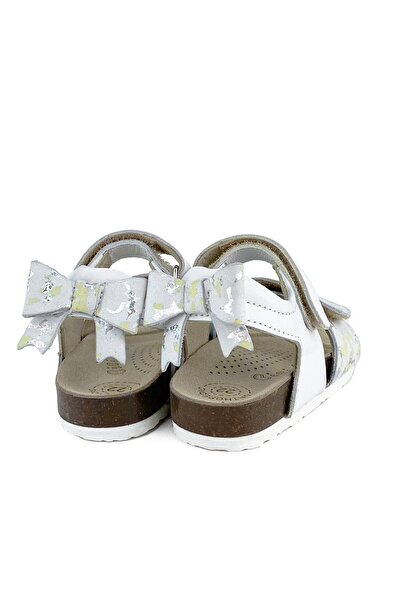 Cici Bebe Ayakkabı White Yellow Patterned Genuine Leather Girls' Sandals