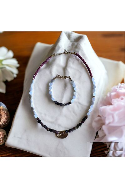 MSTR Art Tourmaline and Mother of Pearl Mother of Pearl Necklace and Bracelet Set