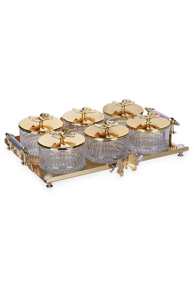 Tasarım Evi Bella 6 Compartment Rectangular Presentation Bowl - With Butterfly Lid, Breakfast Jam Bowl