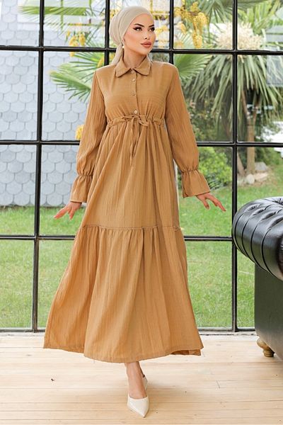 Bestenur Elisa Mink Shirt Collar Dress 899