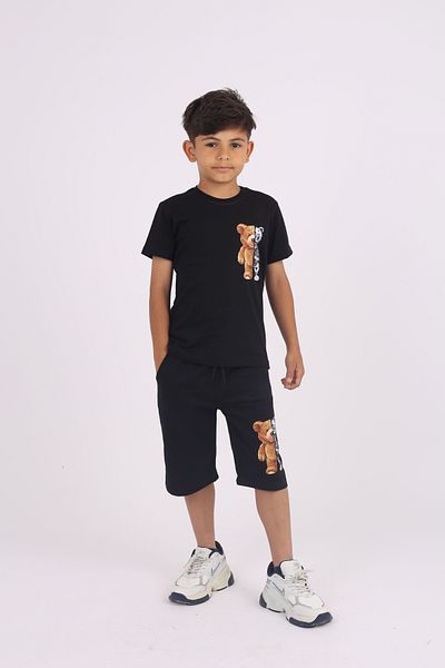 COSBA kids wear Robotic Teddy Bear Printed Bicycle Collar Cotton Bottom-Top Set